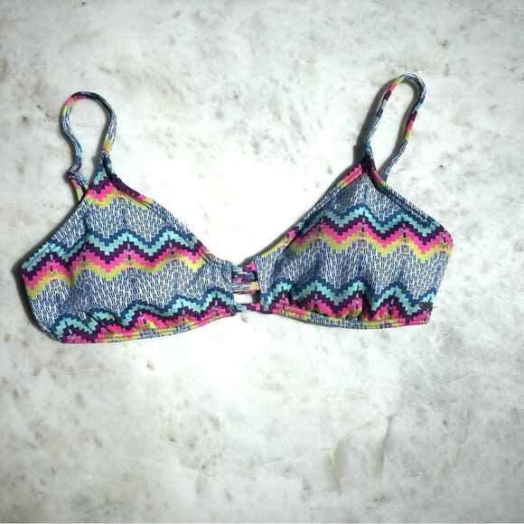 Roxy Zig Zag Boho Bandeau Bikini Top Multicolored with Adjustable Straps Size L - Picture 1 of 6